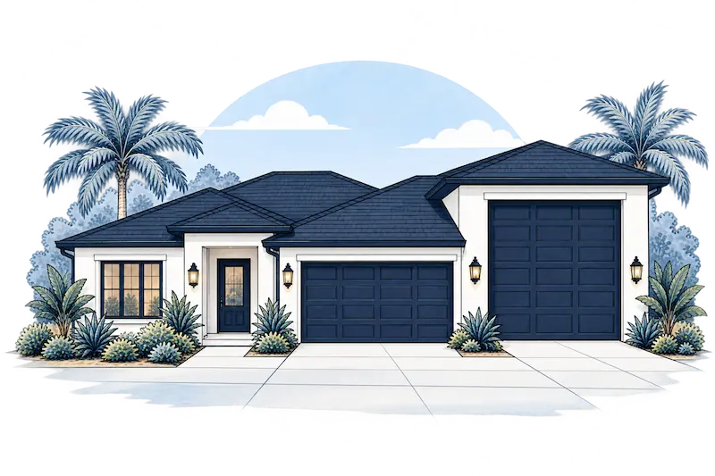 Watercolor Coastal Home with RV Garage